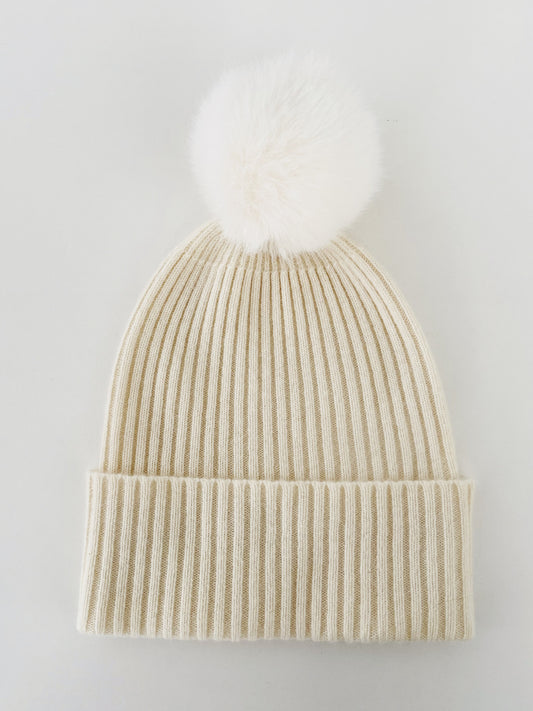 100% Cashmere Beanie With Pom Pom